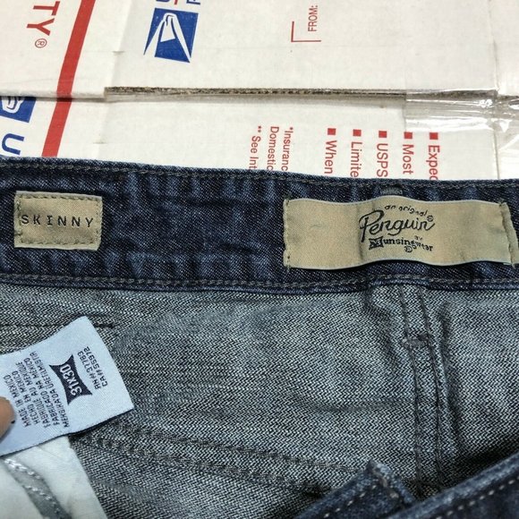 Penguin Men's Low Rise Skinny Size 31x30 Blue Denim Dark Wash Stretch Jeans - Picture 4 of 6